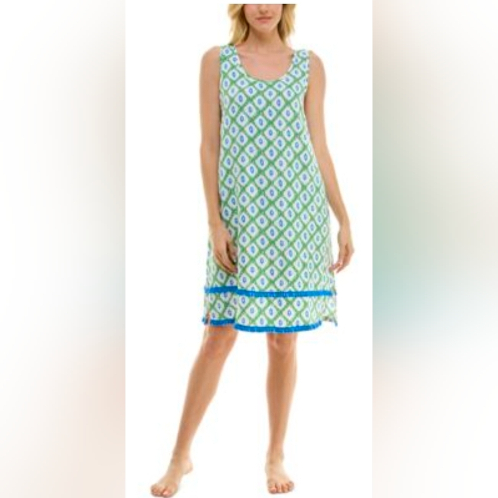NWT Roudelain Women's Printed Tassel-Trim Tank Nightgown SZ L